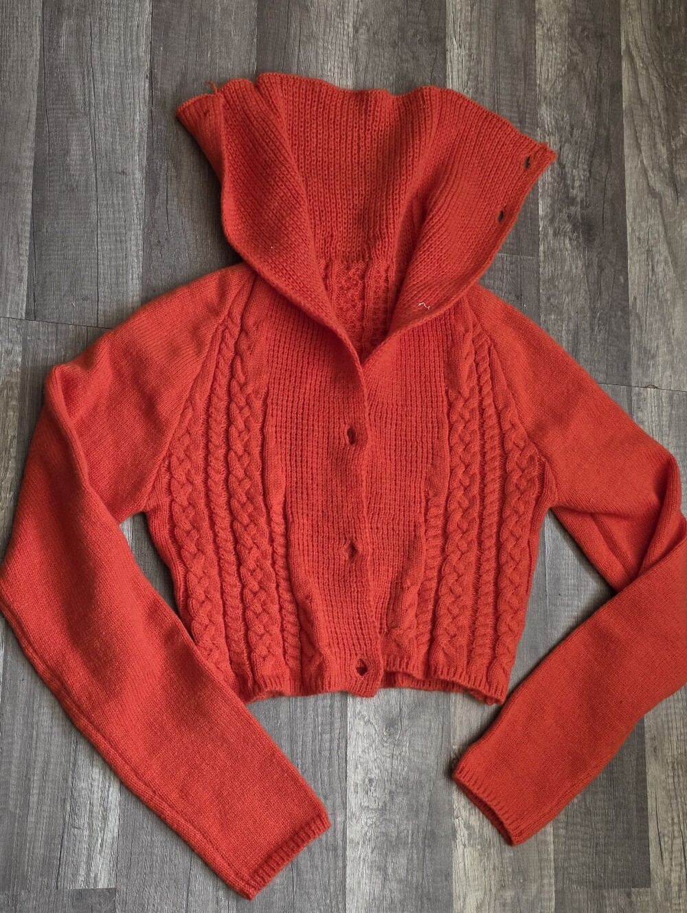 REFORMATION Orange Red Roll Neck Heritage Cable Knit Crop Sweater Cardigan Y2K